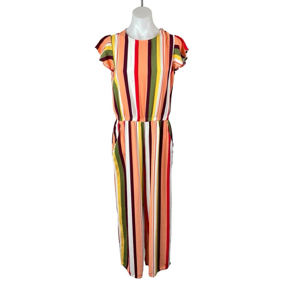 Time and Tru Women's Multicolor Striped Short Sleeve Wide Leg Jumpsuit Size S